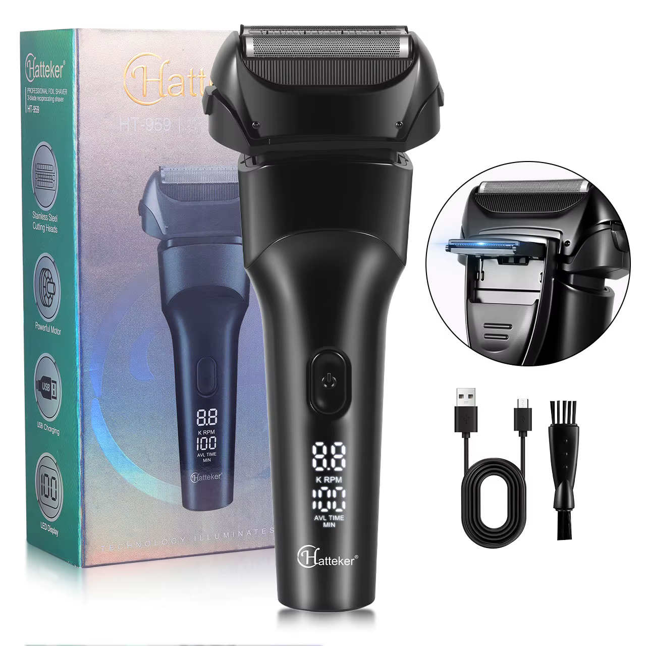 Hatteker tondeuse à barbe pour hommes tondeuse à moustache réglable sans fil avec aspirateur intégré
