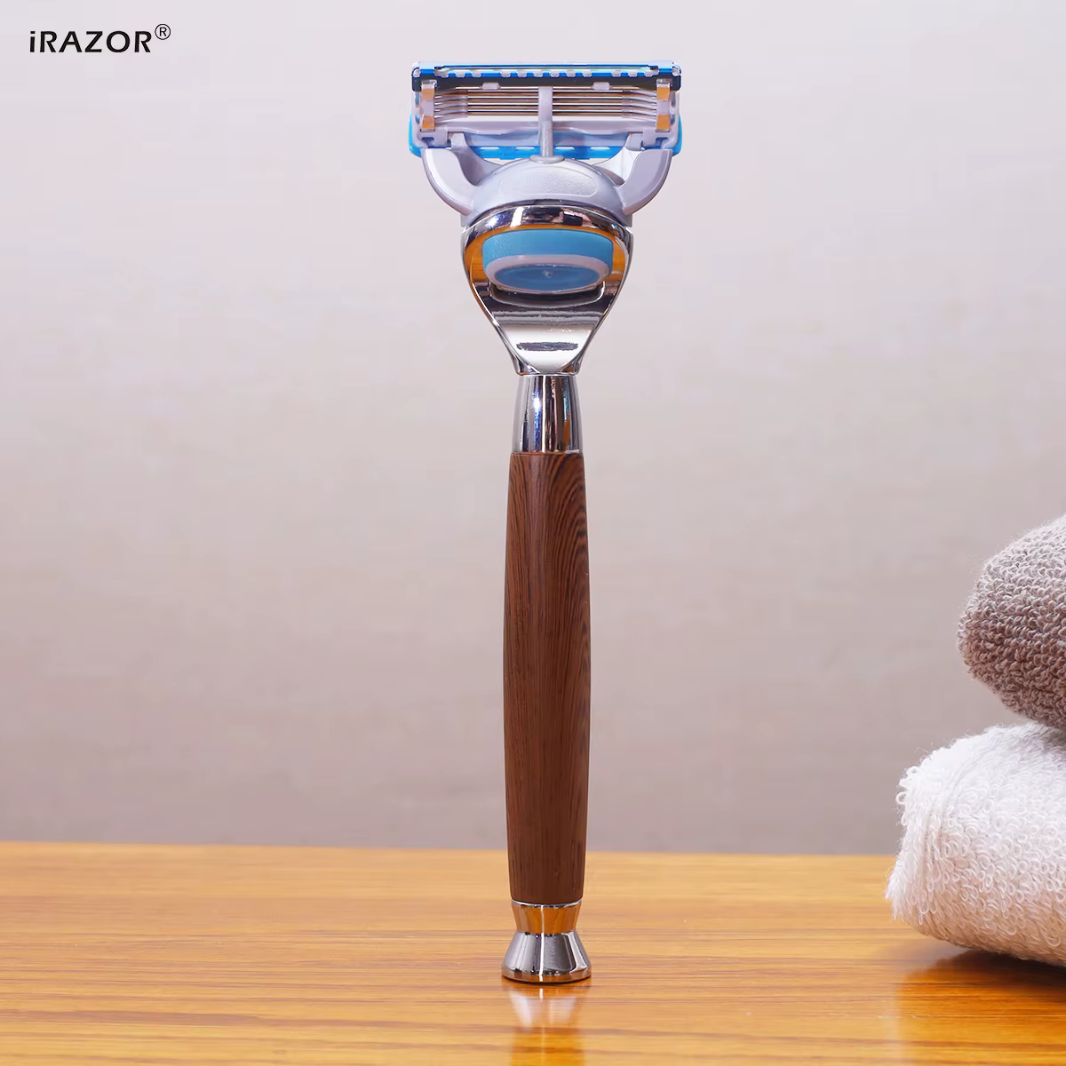 IRAZOR-Rasoir Classique à 5 Couches avec Manche en Bois pour Homme, Outil de Toilettage Manuel pour 
