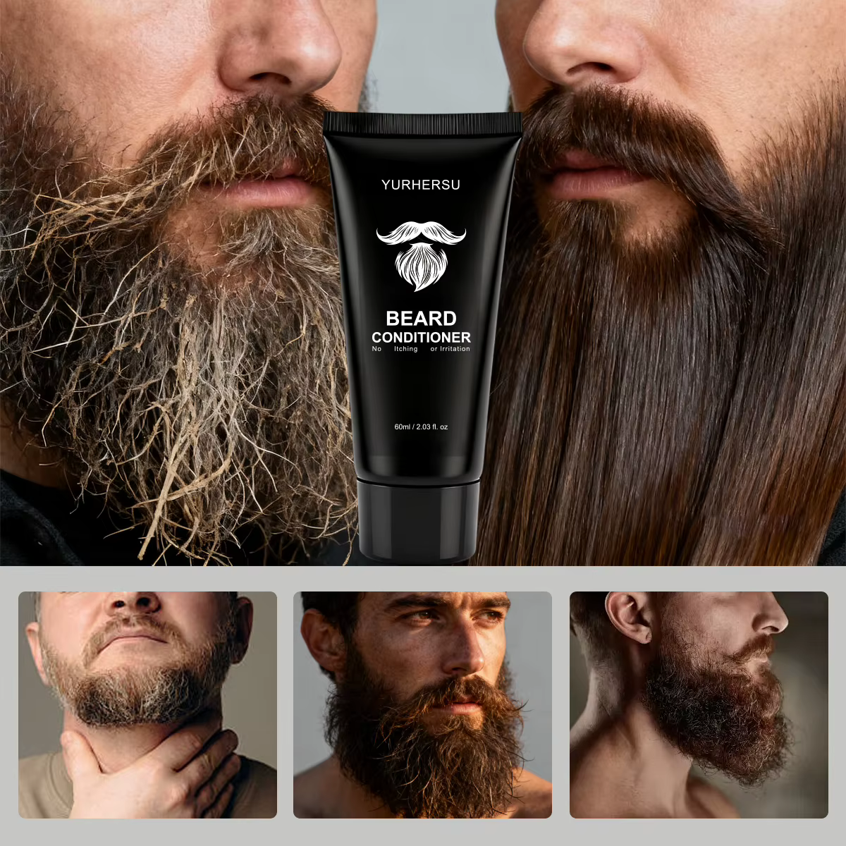 Baume à barbe revitalisant sans rinçage - Lavage, adoucit, tamis, parfumé, répare les cheveux endomm