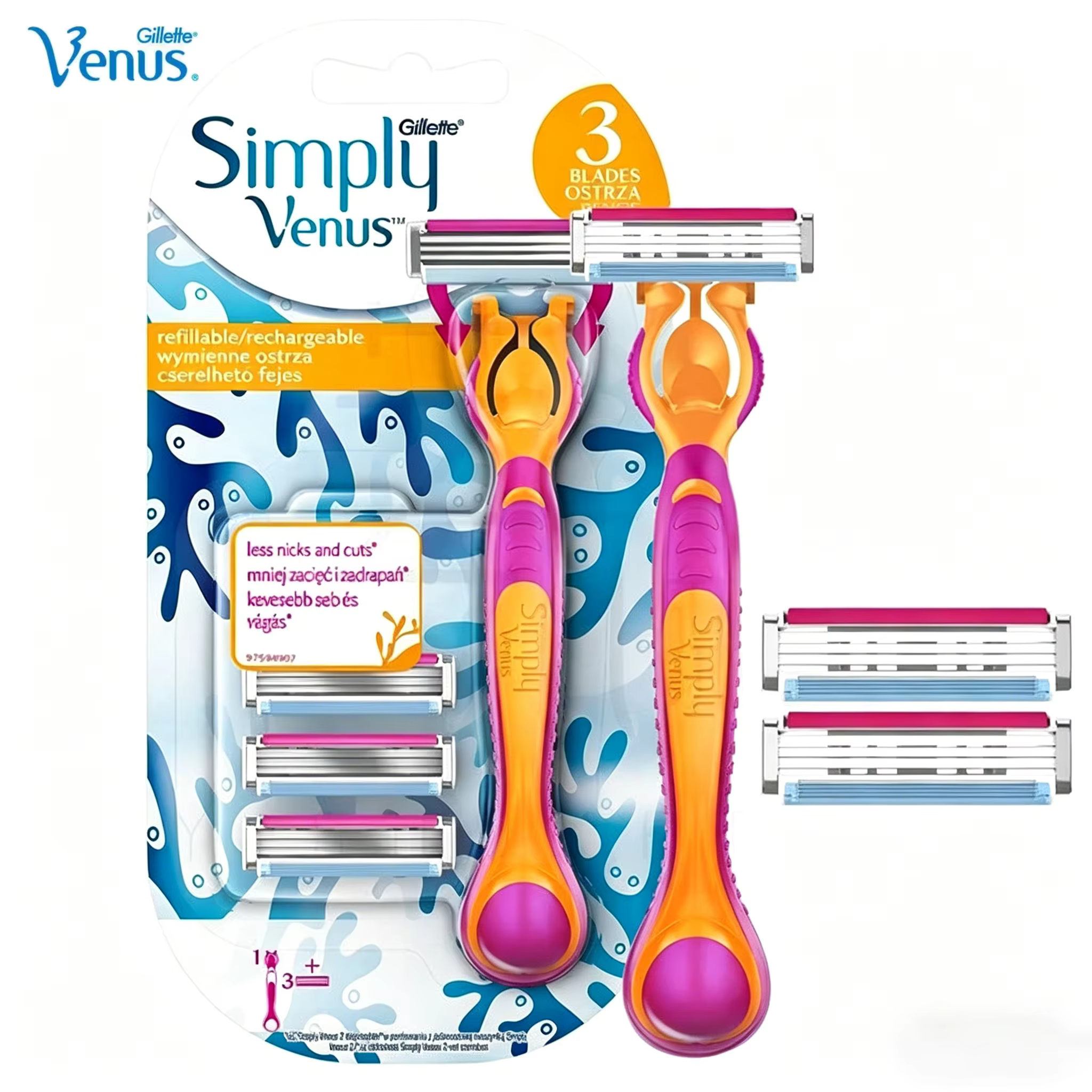 Rasoir Gillette Venus Simply pour femmes, 1 manche de rasoir réutilisable + 3 recharges de lames, ra
