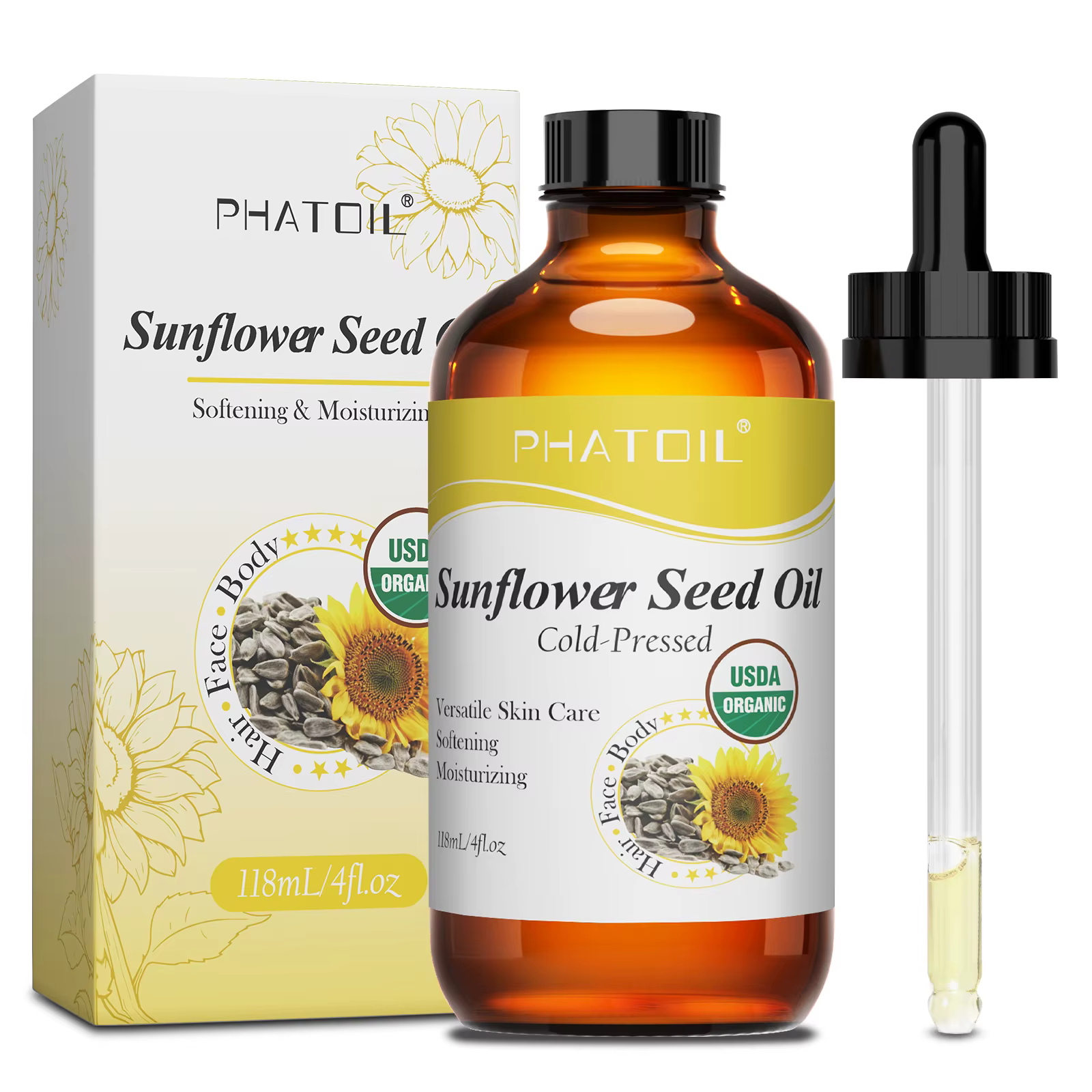 PHATOIL 236ml/118ml Huile de ricin 100% pure et biologique, huile de jojoba non raffinée pressée à f