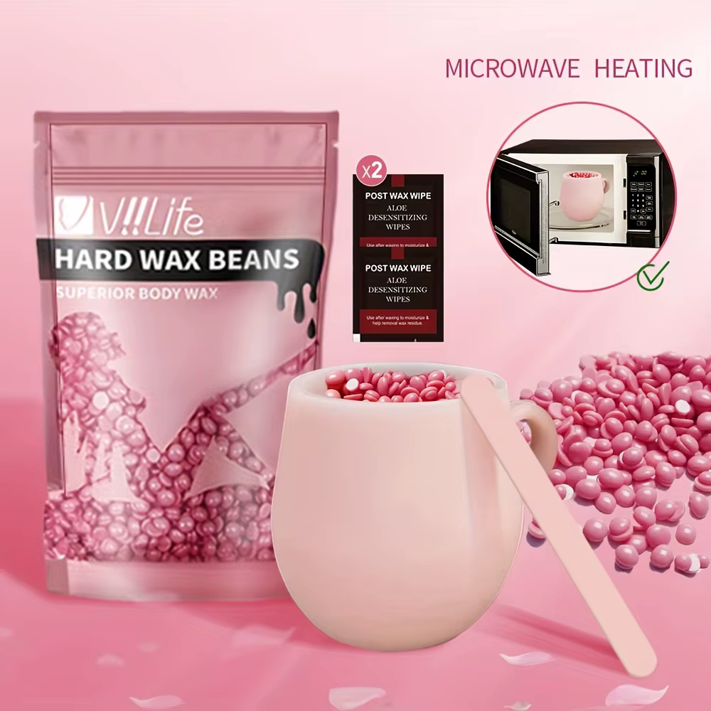 Viilife DIY à la maison Kit de cire micro-ondes rose-perles de cire dure avec tasse de fusion et app