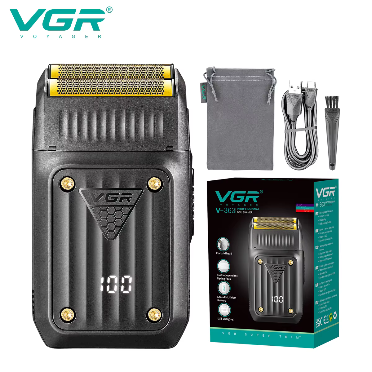Vgaz363-Rasoir Électrique Professionnel Rechargeable pour Homme, Tondeuse à Cheveux et Barbe en Alum