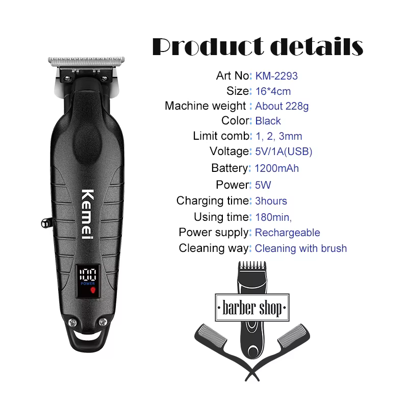 Kemei KM-2293 Tondeuse À Cheveux Électrique Professionnel Rechargeable Barbier Tondeuse Sans Fil Typ
