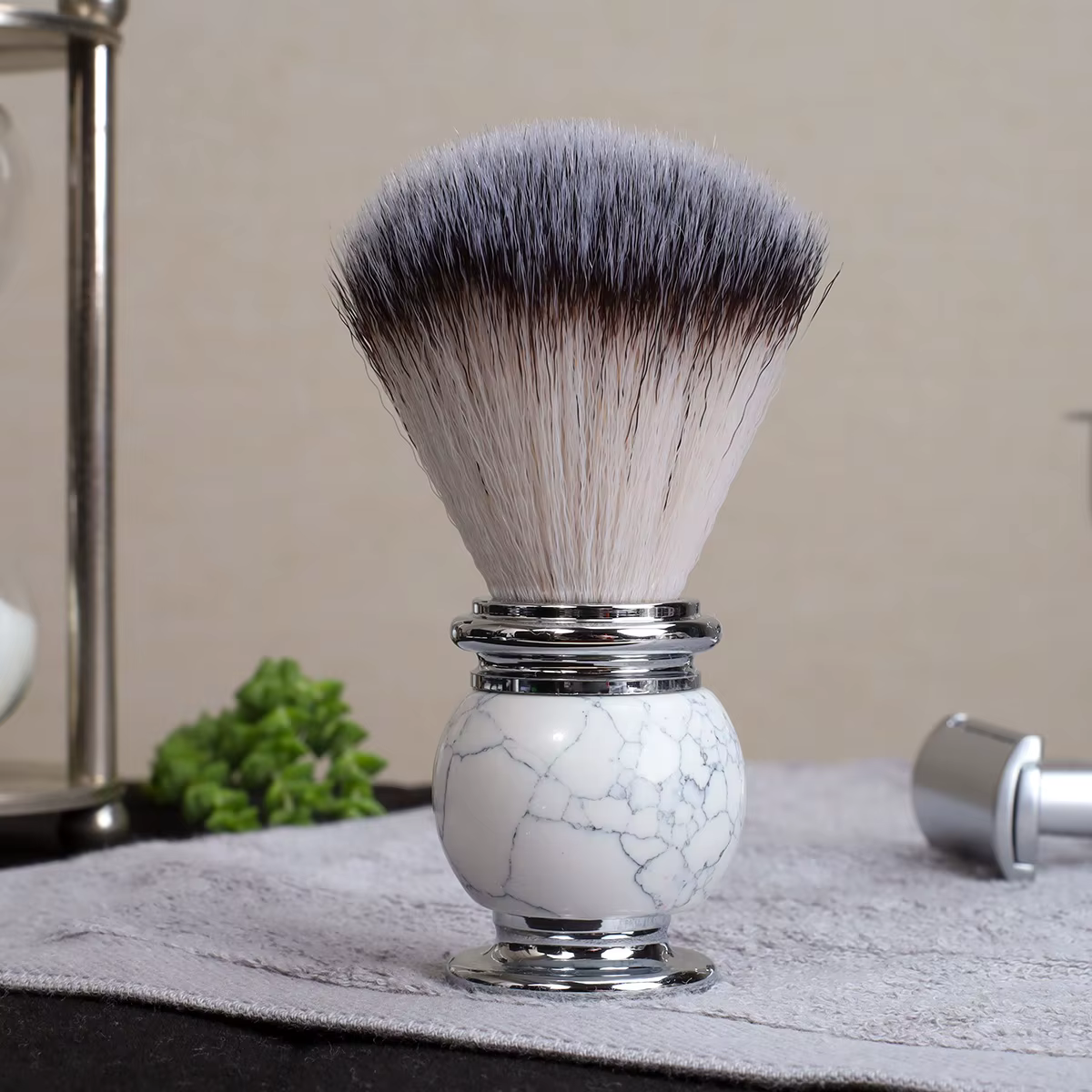 IRAZOR – brosse de rasage pour hommes, avec manche en pierre naturelle, pour barbe lisse et poils du