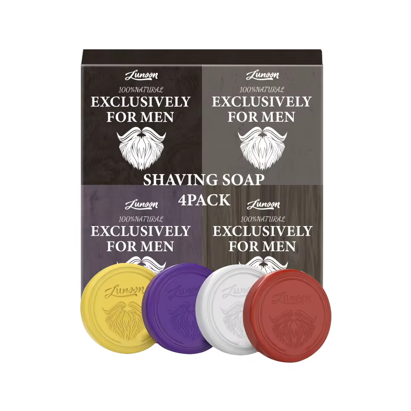 Savon à raser au bois de santal pour hommes, lot de 4 - Barre moussante riche faite à la main, netto
