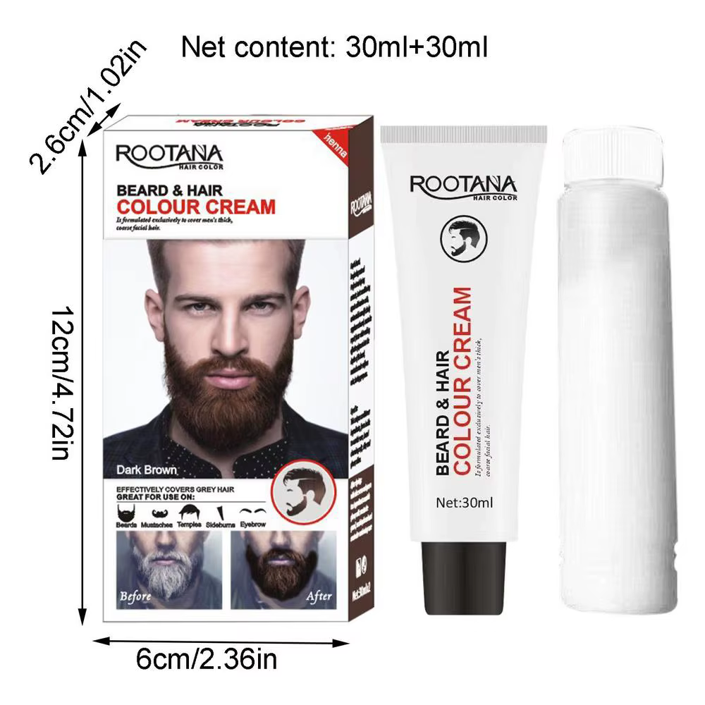 Kit de Teinture pour Moustache et Barbe pour Homme, Shampoing, Crème, Noir, Brun, Avertissement, 60m