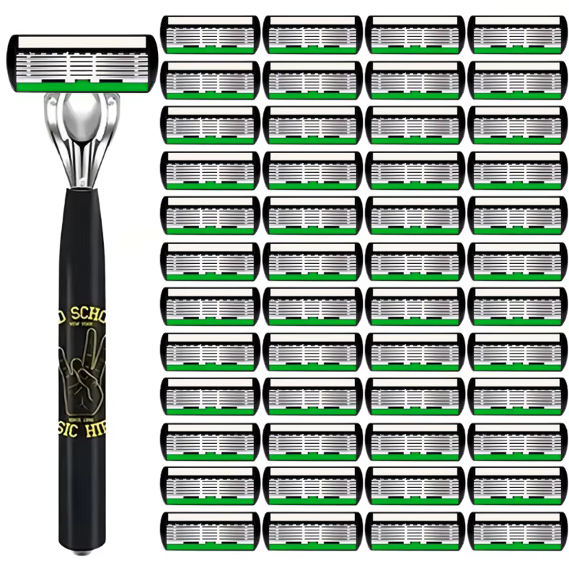 Rasoir manuel à 6 lames pour hommes, 1 manche + 48/60/72 têtes de rasoir, savon nettoyant, rasoir à