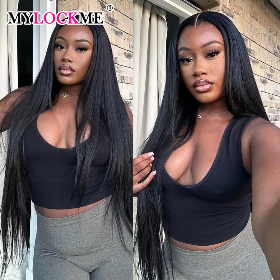 Perruque Lace Front Wig sans colle naturelle, cheveux lisses, 13x6, 5x5, 13 tage, densité 180, bon m