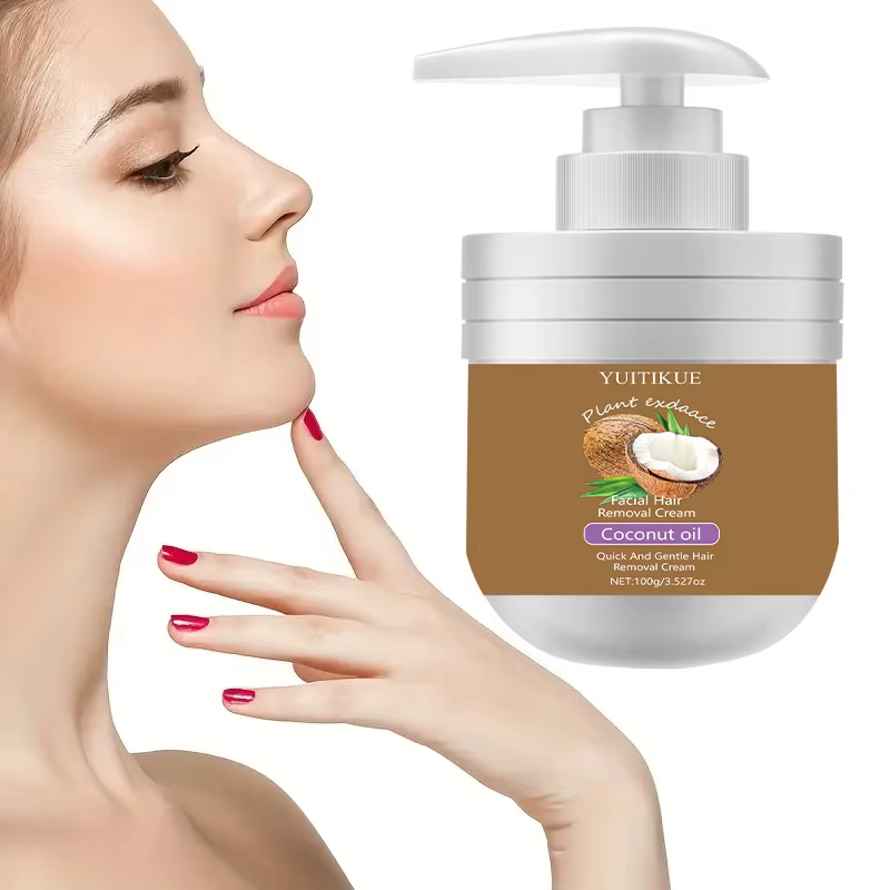 Crème dépilatoire visage à l'huile de coco YUITIKUE - Épilateur doux pour les lèvres, soyeux, non co