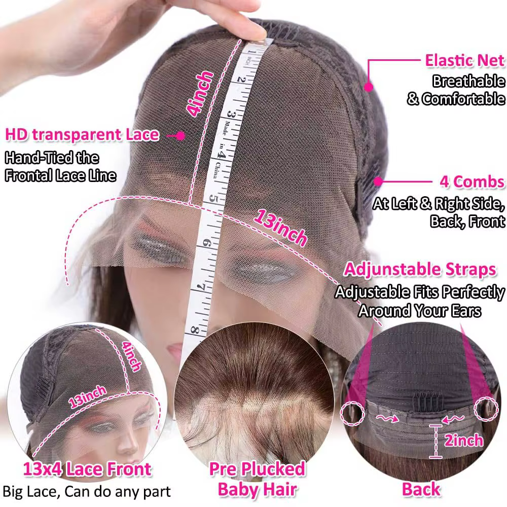 Perruques de cheveux humains de vague de corps brun chocolat 13X4 HD perruques frontales de dentelle