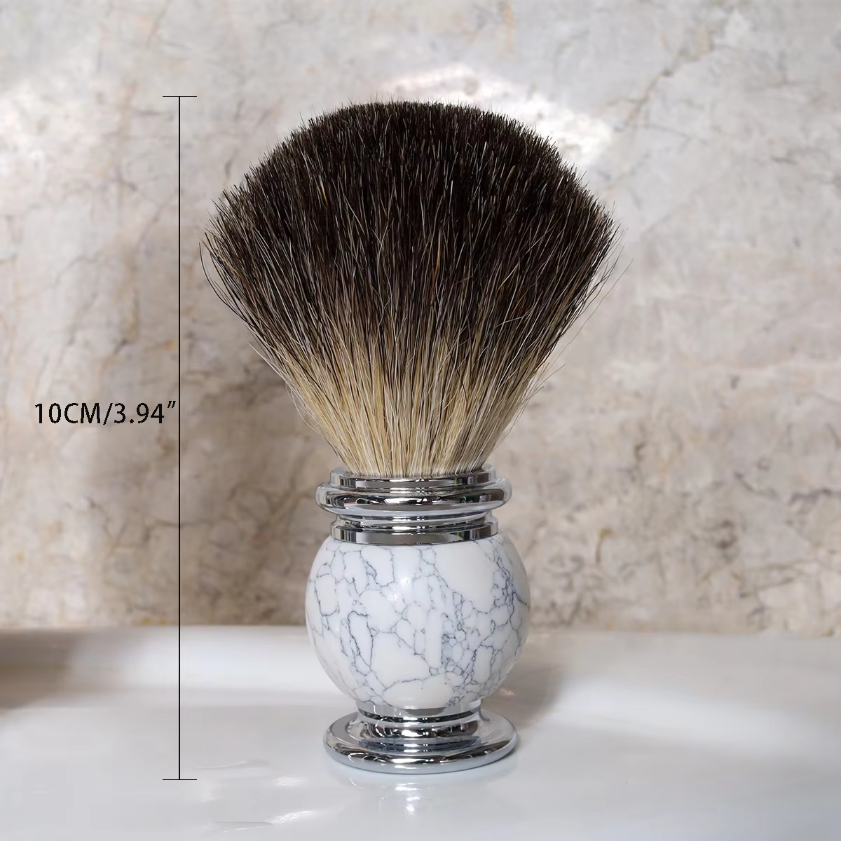 IRAZOR – brosse de rasage pour hommes, avec manche en pierre naturelle, pour barbe lisse et poils du