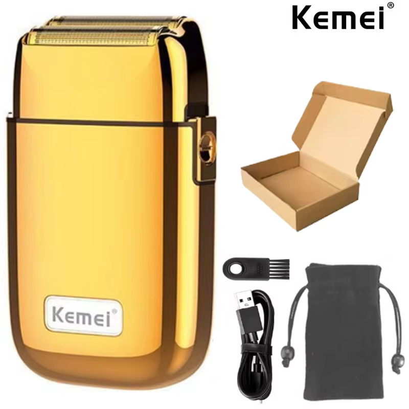 Kemei Pro Barberology métal Double feuille rasoir titane Super fermer rasoir sans fil zéro rétractab