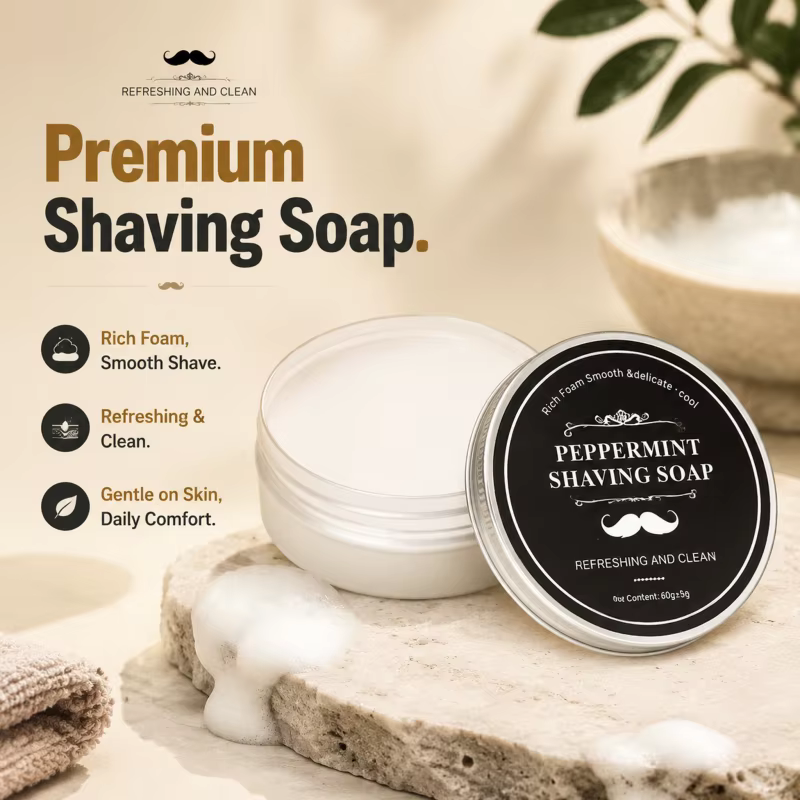 Crème à raser douce et hydratante pour la barbe, baume à la menthe poivrée lissant, savon et lotion 