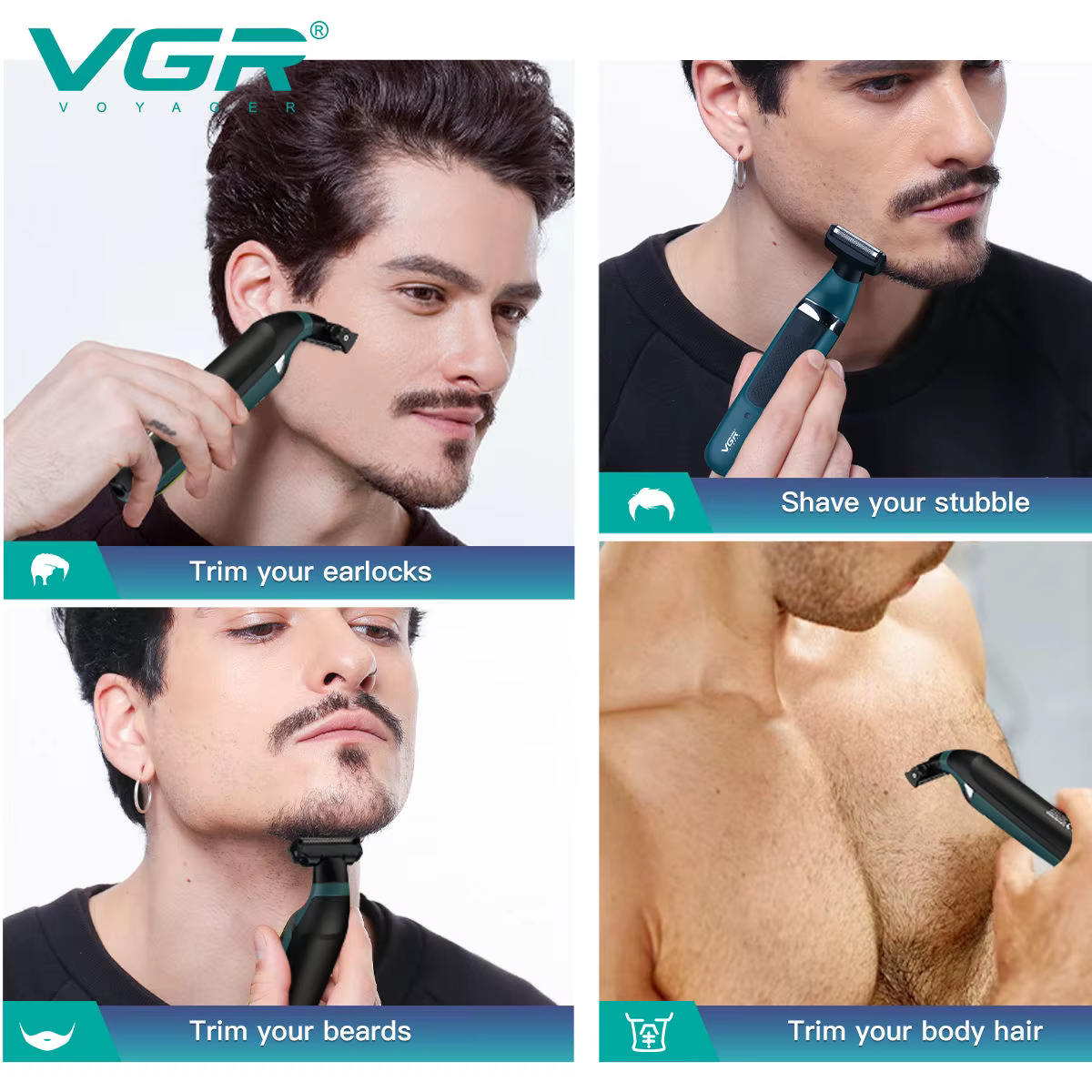 VGR Étanche Rasoir Électrique pour Hommes Corps Tondeuse Bikini Tondeuse Rasoir pour Zones Intimes É