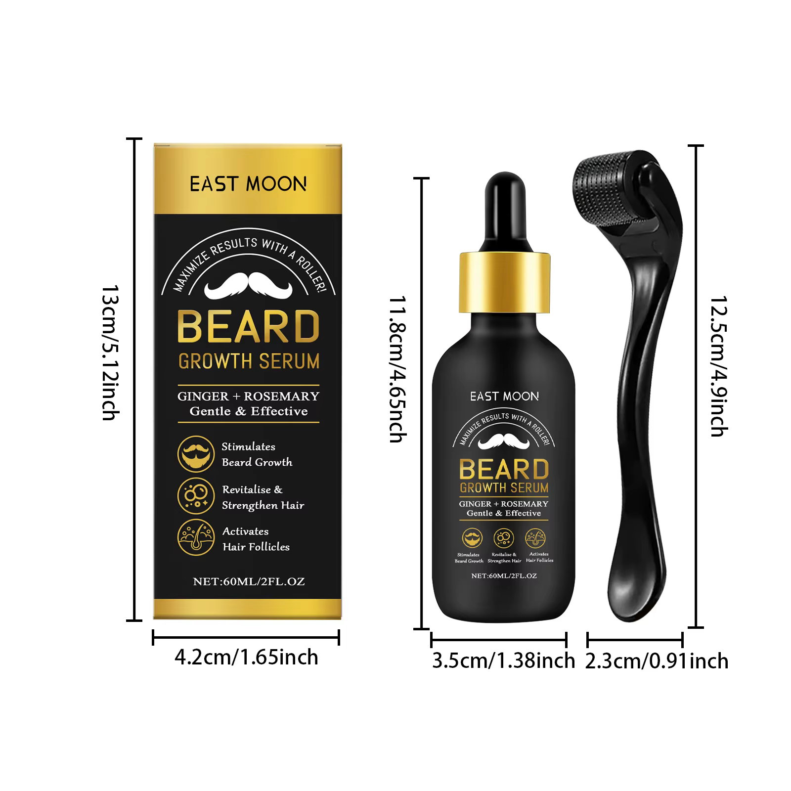 Huile de soin épaississante pour barbe avec applicateur à bille 0,25 mm – Renforce les racines des p