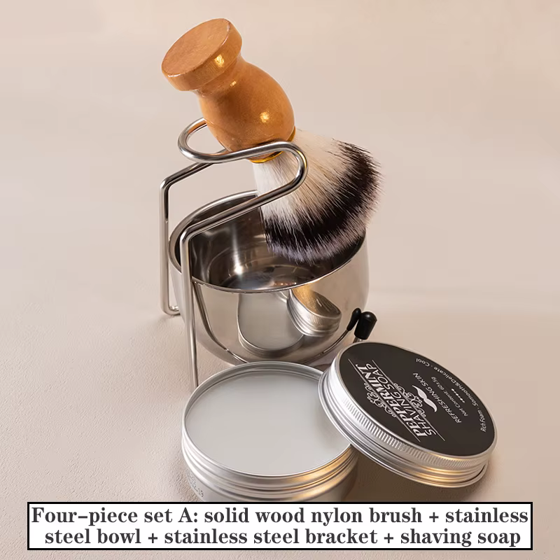 Ensemble de brosse et bol à raser pour homme, kit de brosse à raser avec manche en bois, bol à raser