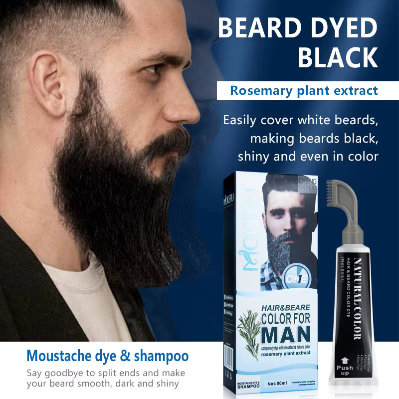 Crème de teinture pour barbe noire de 2 Minutes avec peigne, shampoing naturel au romarin pour barbe