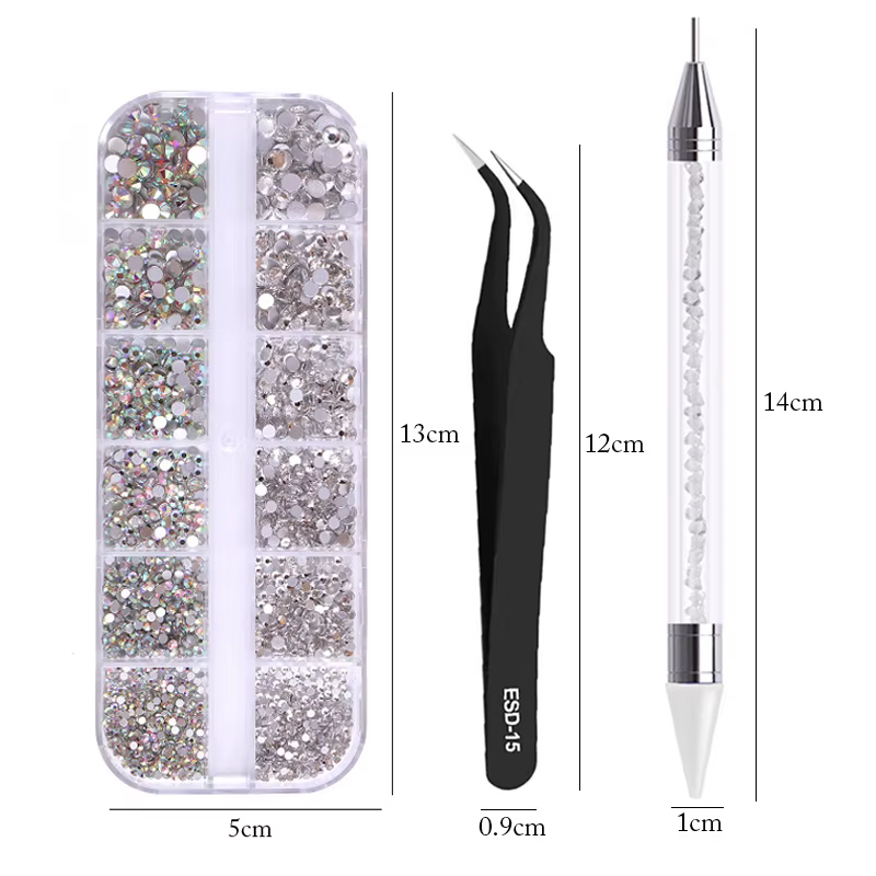 nail art accesoires ongle decoration strass ongle Strass multi-tailles 3D cristal, 3 pièces/ensembl