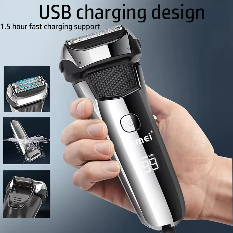 Kemei rasoir électrique pour hommes barbe faciale rasoir humide et sec rasoir professionnel Recharge