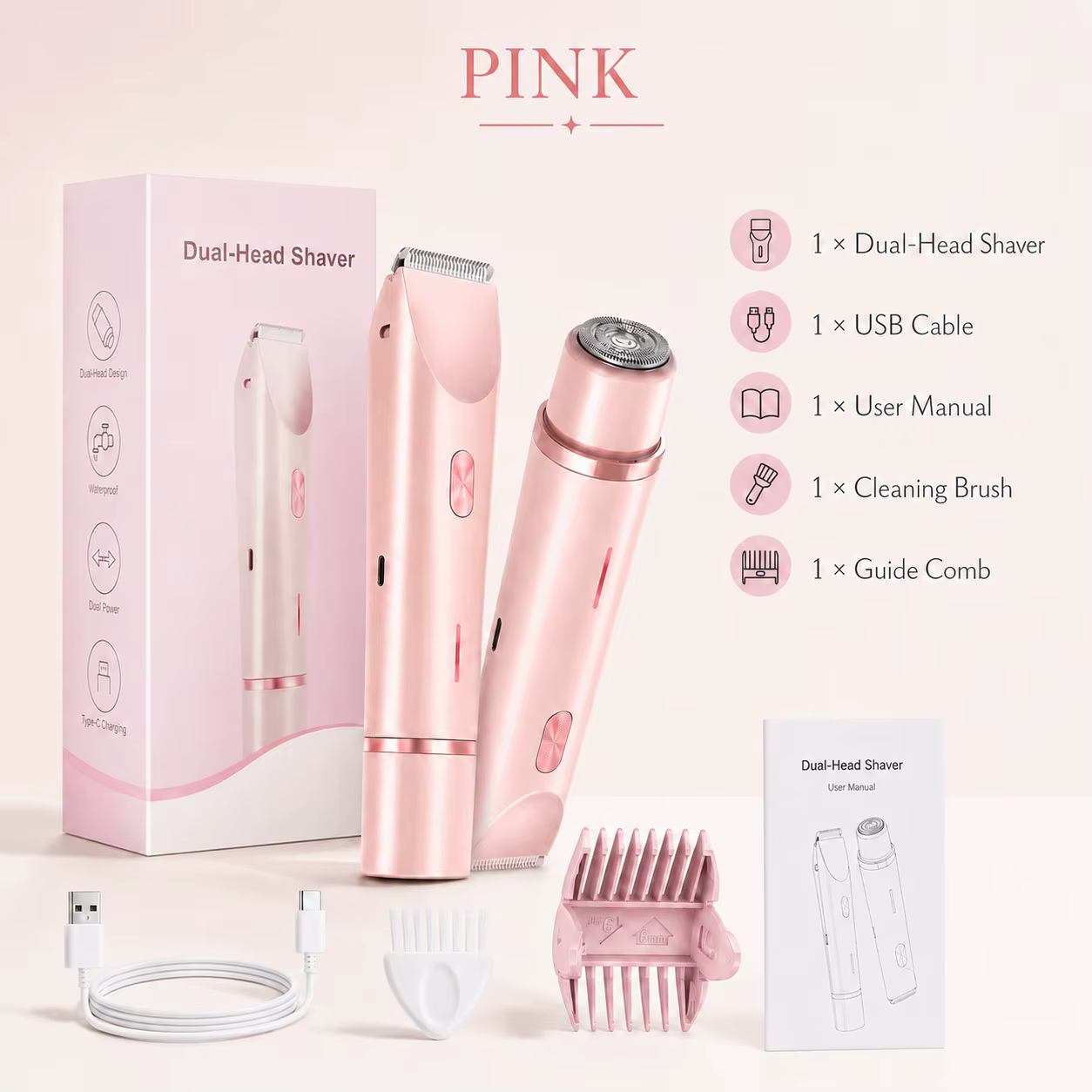 Épilateur Électrique Double Tête Étanche IPX7 pour Femme, Utilisation Humide et Sèche, Rasoir Corpor