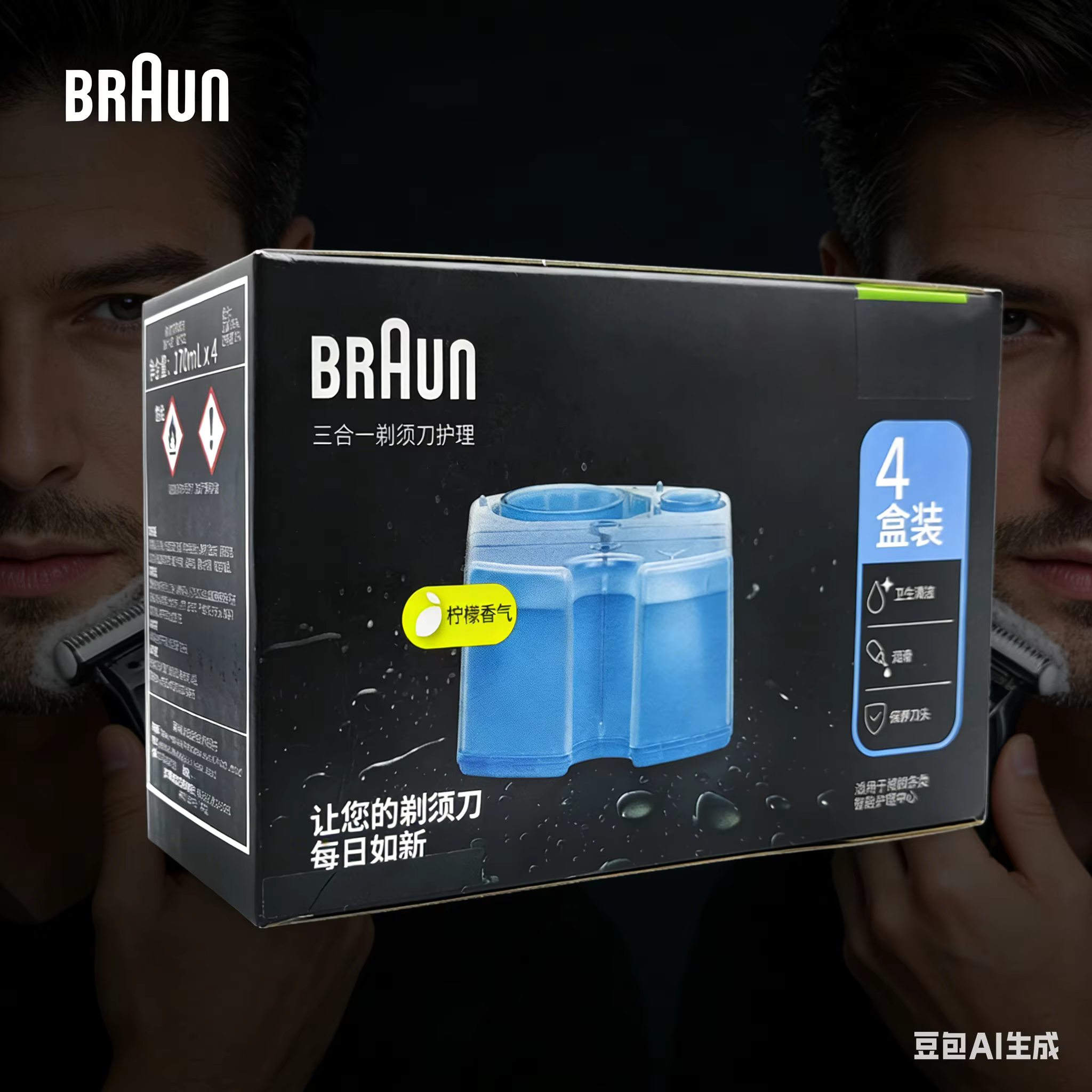 Recharges Braun CCR4 Clean & Renew pour rasoir, lot de 4, 170 ml chacune, 20 cycles/cartouche, compa