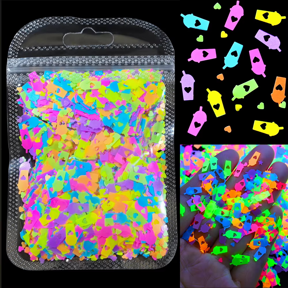 10g néon étoile/lune/herbe fluorescente ongles paillettes coloré étoile conception paillettes flocon