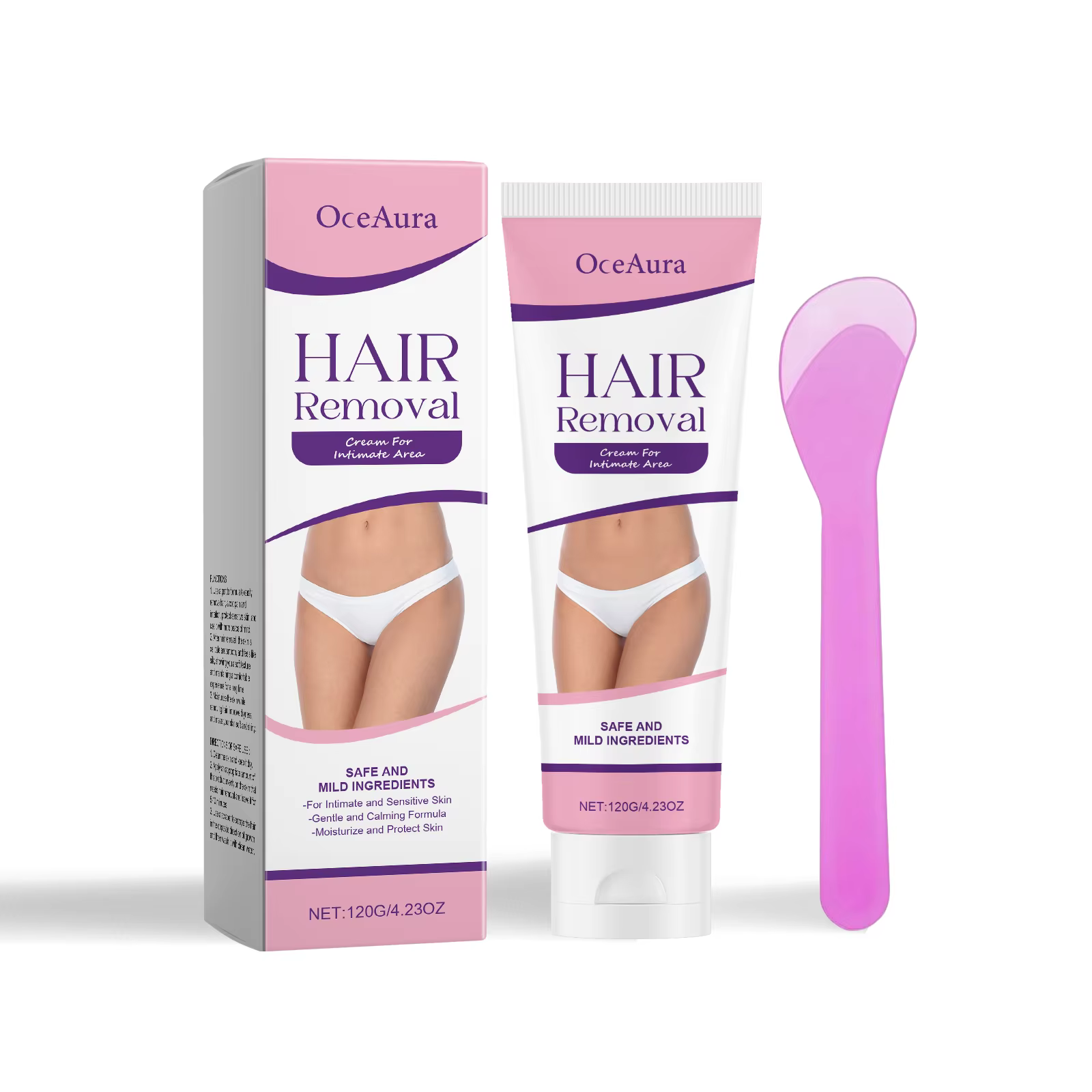 Crème dépilatoire OceAura pour les zones intimes, le bikini, les jambes, les bras, hydratante au beu