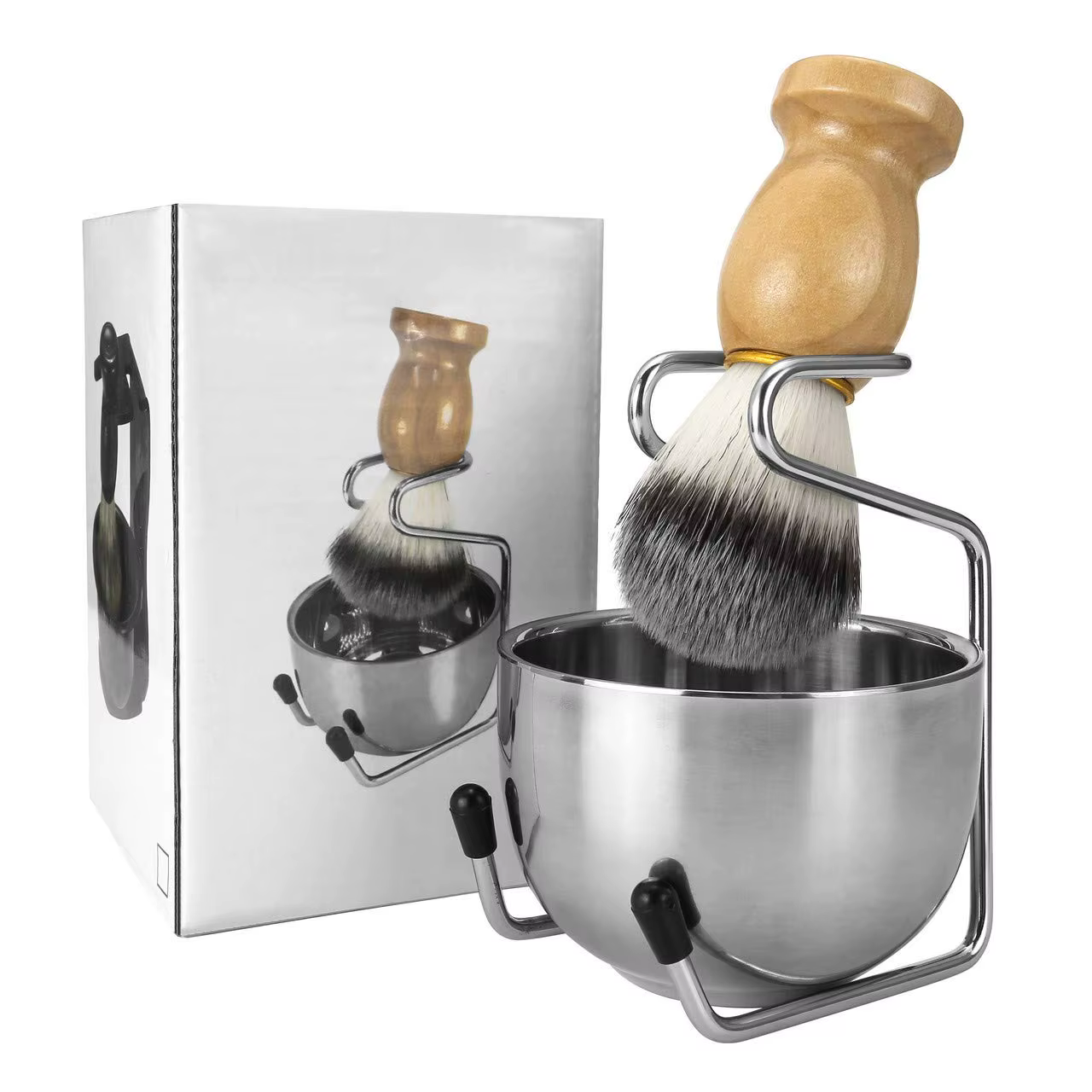 Ensemble de pinceaux de rasage et de bols pour hommes, Kit de pinceaux de rasage 3 en 1, manche en b