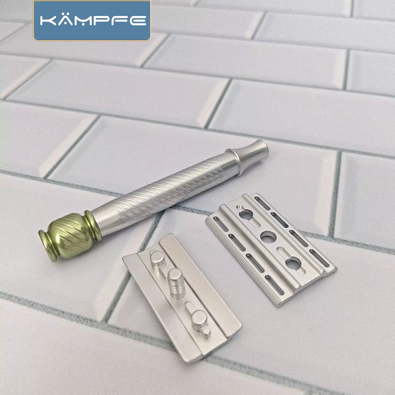 Rasoir manuel à double tranchant en aluminium KAMPFE avec poignée de rasoir antidérapante, rasoir de