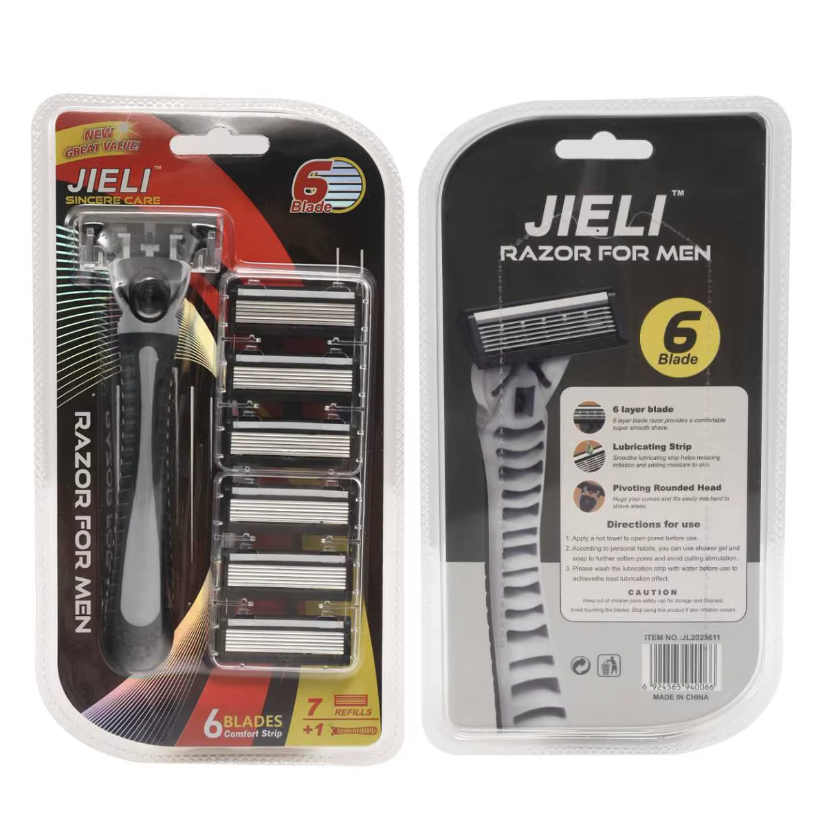 Rasoir manuel pour hommes, 1 poignée, 7 cartouches, Six lames, en acier inoxydable, de qualité