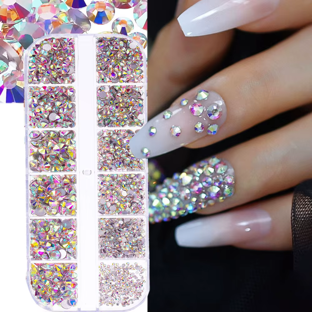 Strass pour ongles rouges, 12 grilles, 2/3/4/5mm, dos plat, cristal, diamant SS6/10/16/20/30, breloq