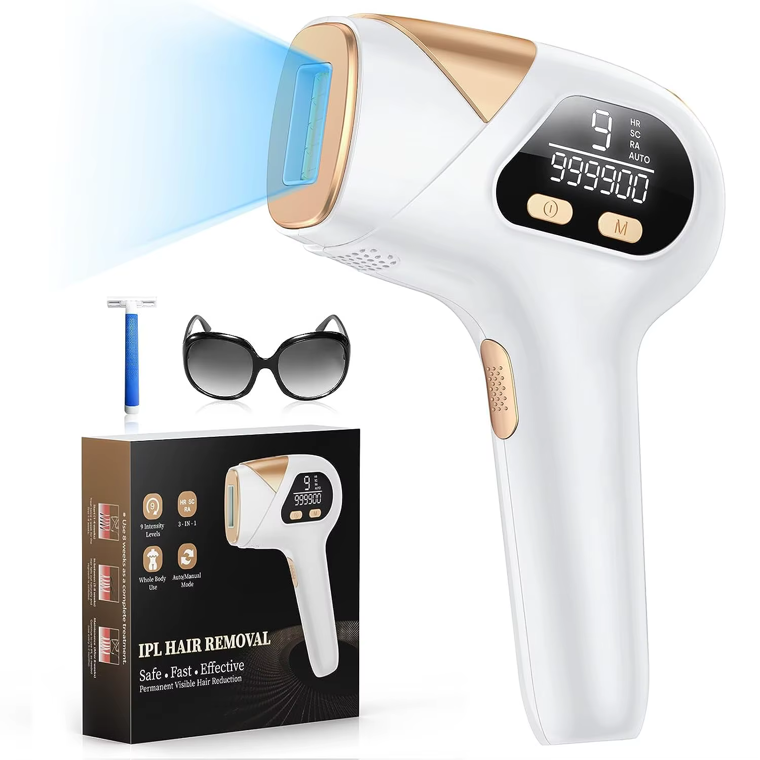 Dispositif d'épilation au Laser IPL 3 en 1, 999900 flashs, épilateur Permanent à 9 niveaux, traiteme