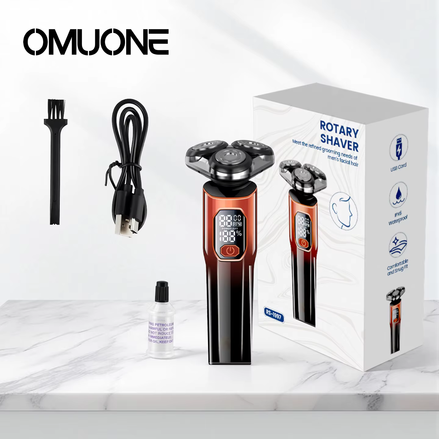 Rasoir électrique OMUONE 3D IPX6, étanche, double usage humide et sec, pour le visage et la barbe, a