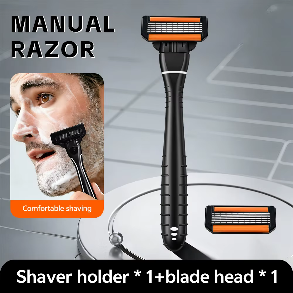 Rasoir Manuel Homme 5 Lames, 1 Manche + 1 Tête de Rasage, Rasage Confortable