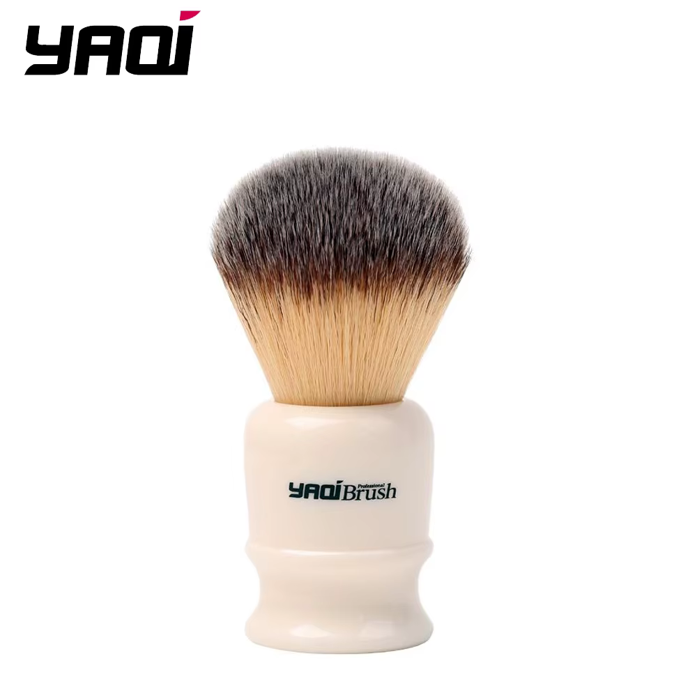 Pinceau à raser humide pour homme YAQI Shenhav 22 mm, manche blanc, poils synthétiques jaunes