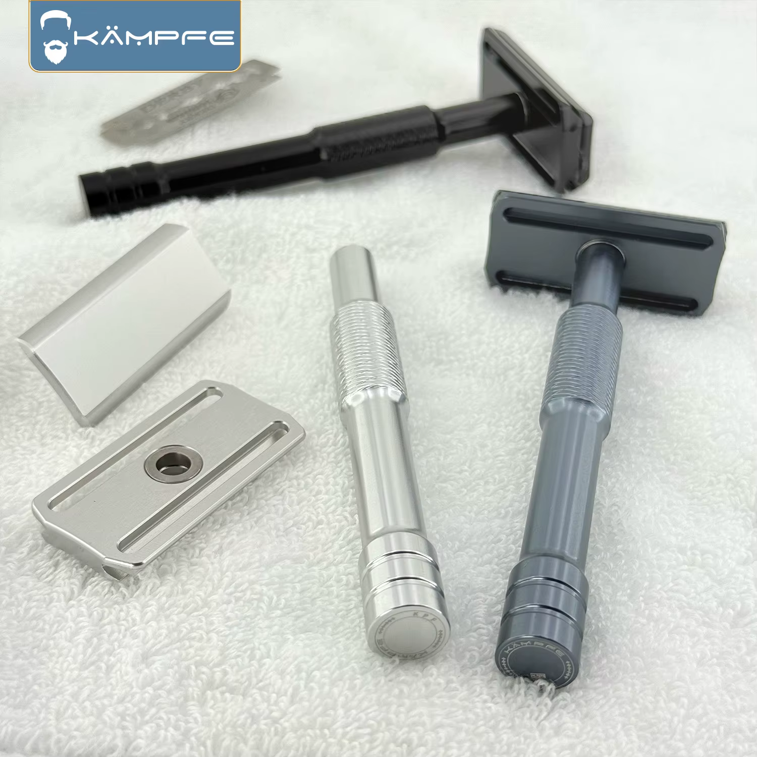 Rasoir de sécurité manuel Kampfe CNC avec 5 lames de rechange, outils de salon de coiffure, cadeaux 