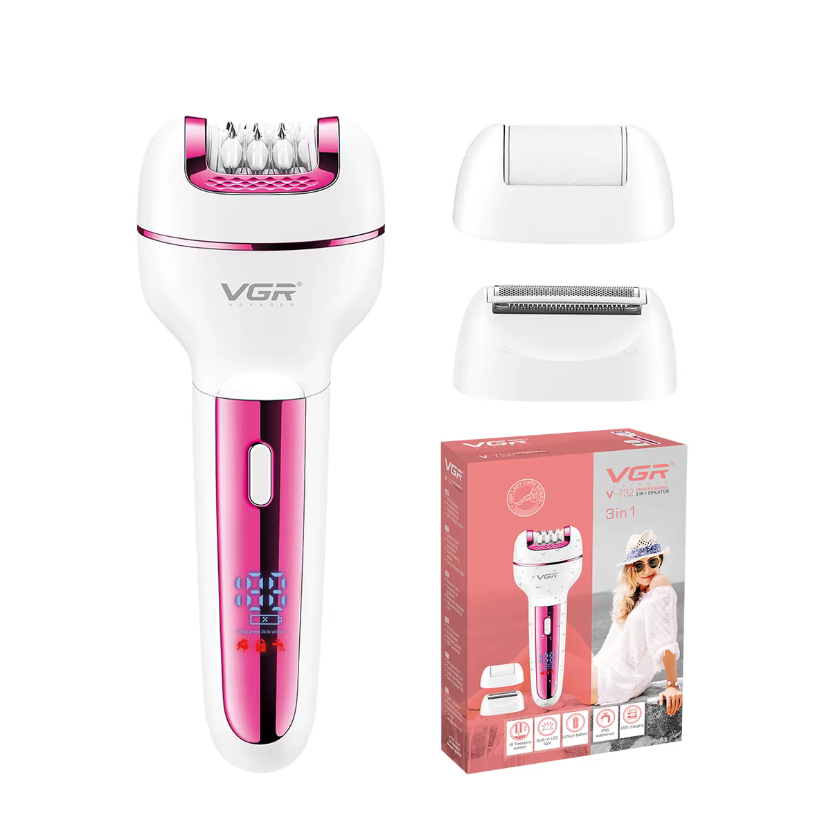 VGR 732 Original 3in1 épilateur femmes rasoir électrique pour visage corps Rechargeable dame tondeus
