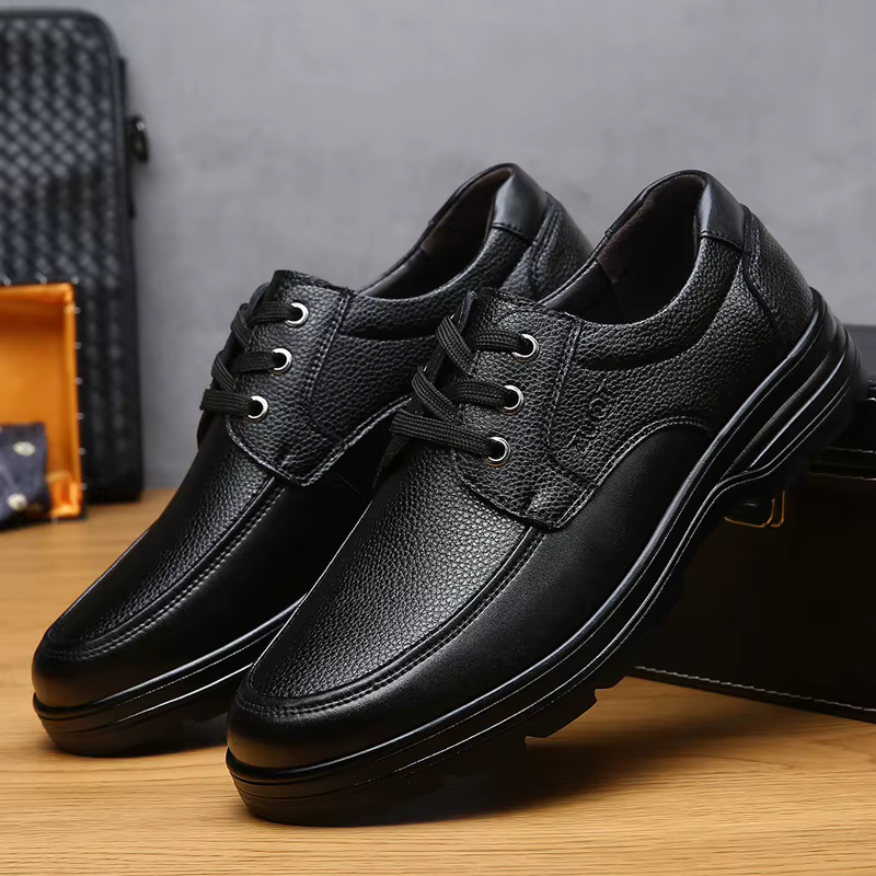 Chaussures en cuir pour hommes grande taille, à semelle épaisse, à lacets, décontractées, confortabl