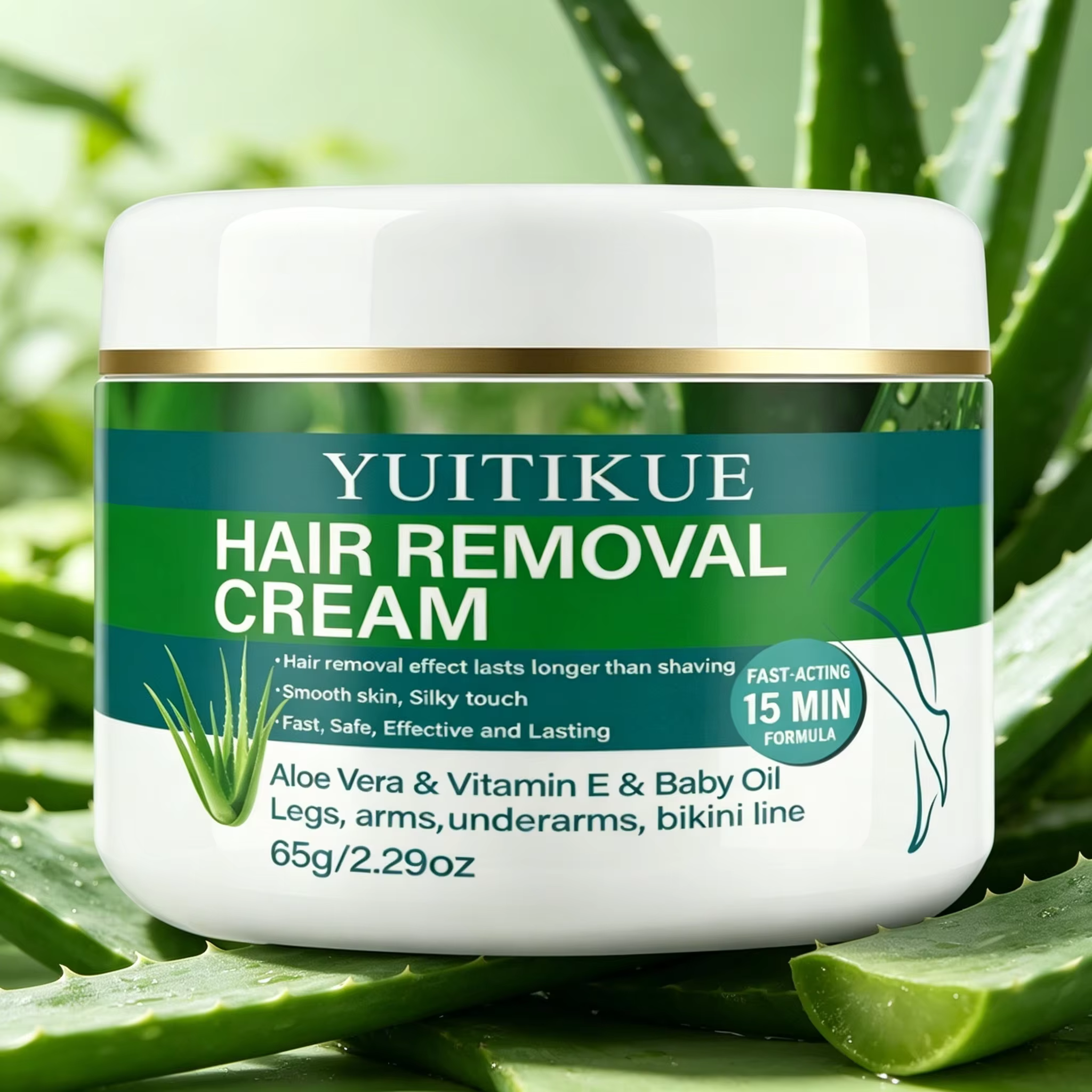 Crème dépilatoire à l'aloe vera et à la vitamine E 65g, action rapide en 15 min, crème dépilatoire d