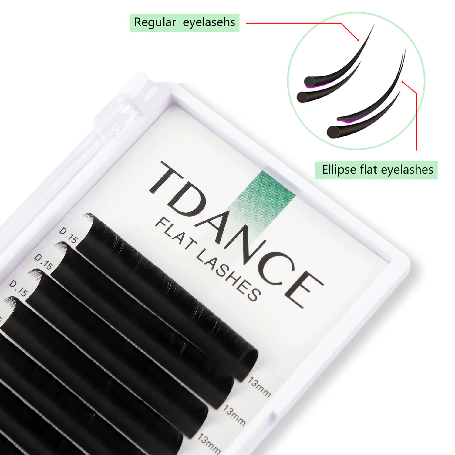 TDANCE 12 lignes 8-15mm Ellipse cils plats mat pointes fendues en forme d'extension de cils naturels