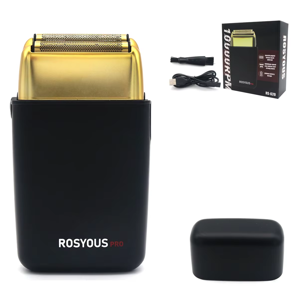 ROSYOUS RS-620 Machine à raser pour hommes Double feuille 10000 tr/min Interface USB sans fil tête d