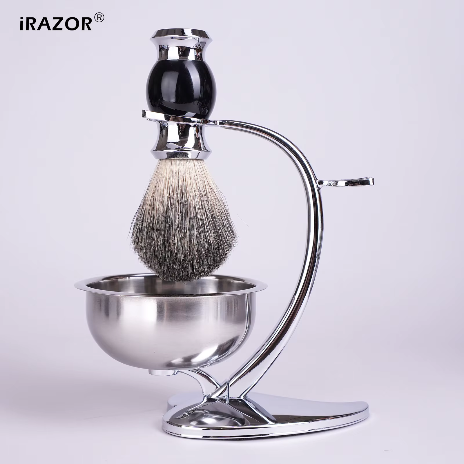 iRAZOR Ensemble de rasage, support de rasage, bol à savon et brosse, kit de rasoir de sécurité de lu