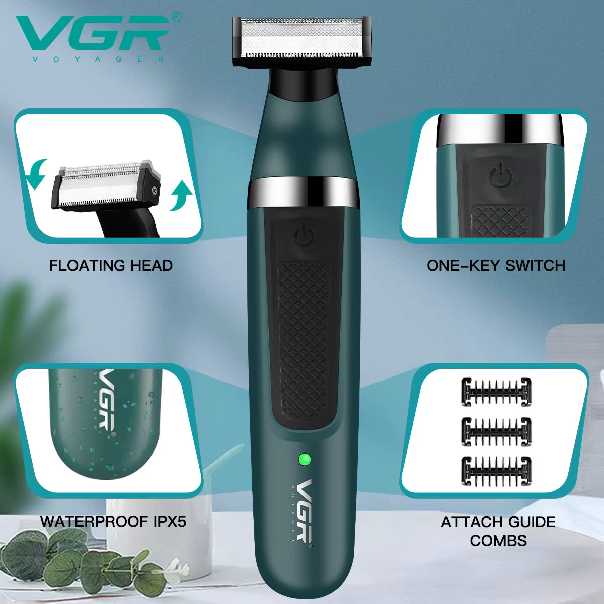 VGR Étanche Rasoir Électrique pour Hommes Corps Tondeuse Bikini Tondeuse Rasoir pour Zones Intimes É