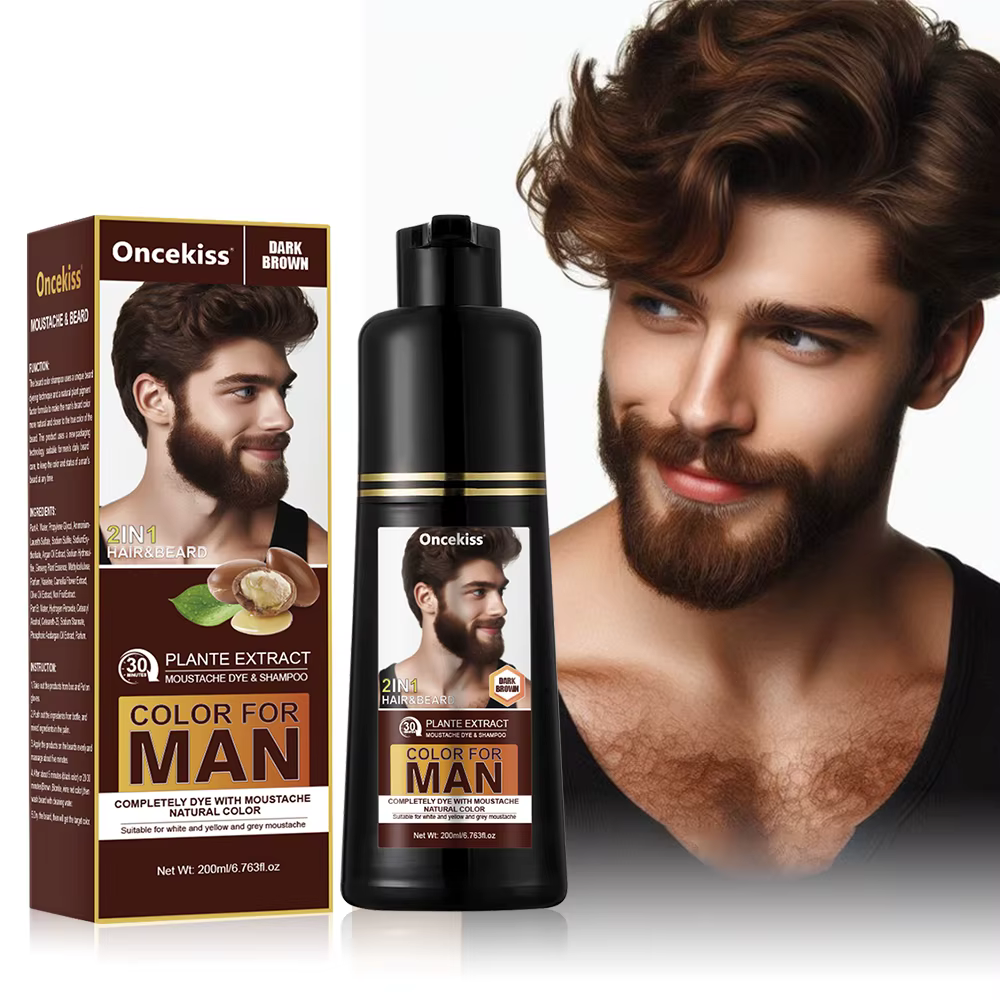 Shampoo colorant pour barbe 2 en 1 pour hommes, shampooing colorant semi-permanent qui combine soin