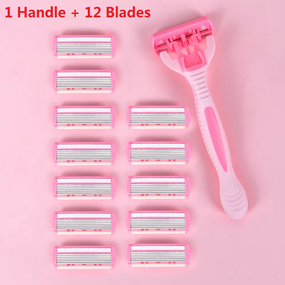 1 poignée + 12 lames/hommes et femmes corps cheveux Bikini sécurité lame de rasoir femme épilation r