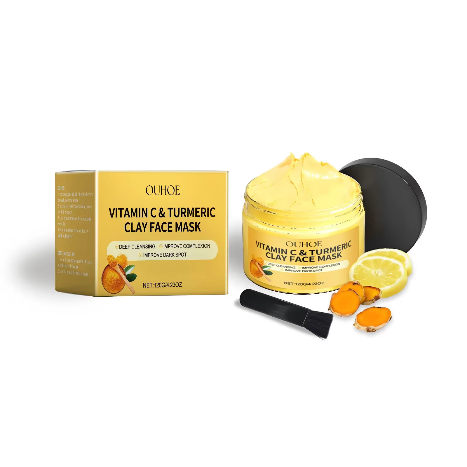 Masque de boue au curcuma à la vitamine C, masque Facial exfoliant, améliore les pores, nettoyage en