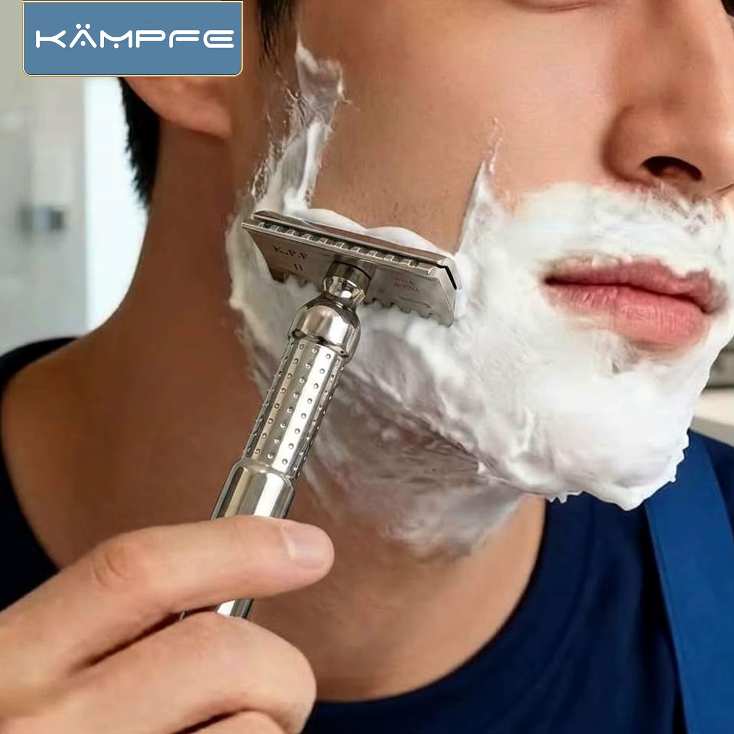 Rasoir de sécurité KAMPFE Double-Comb en titane, système de peignes ouverts et fermés réutilisable |