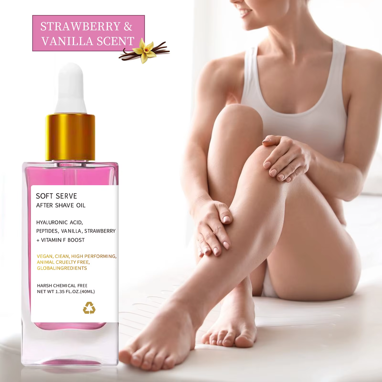 Huile après-rasage fraise vanille pour femme, huile de soin après-rasage pour une peau lisse et hydr