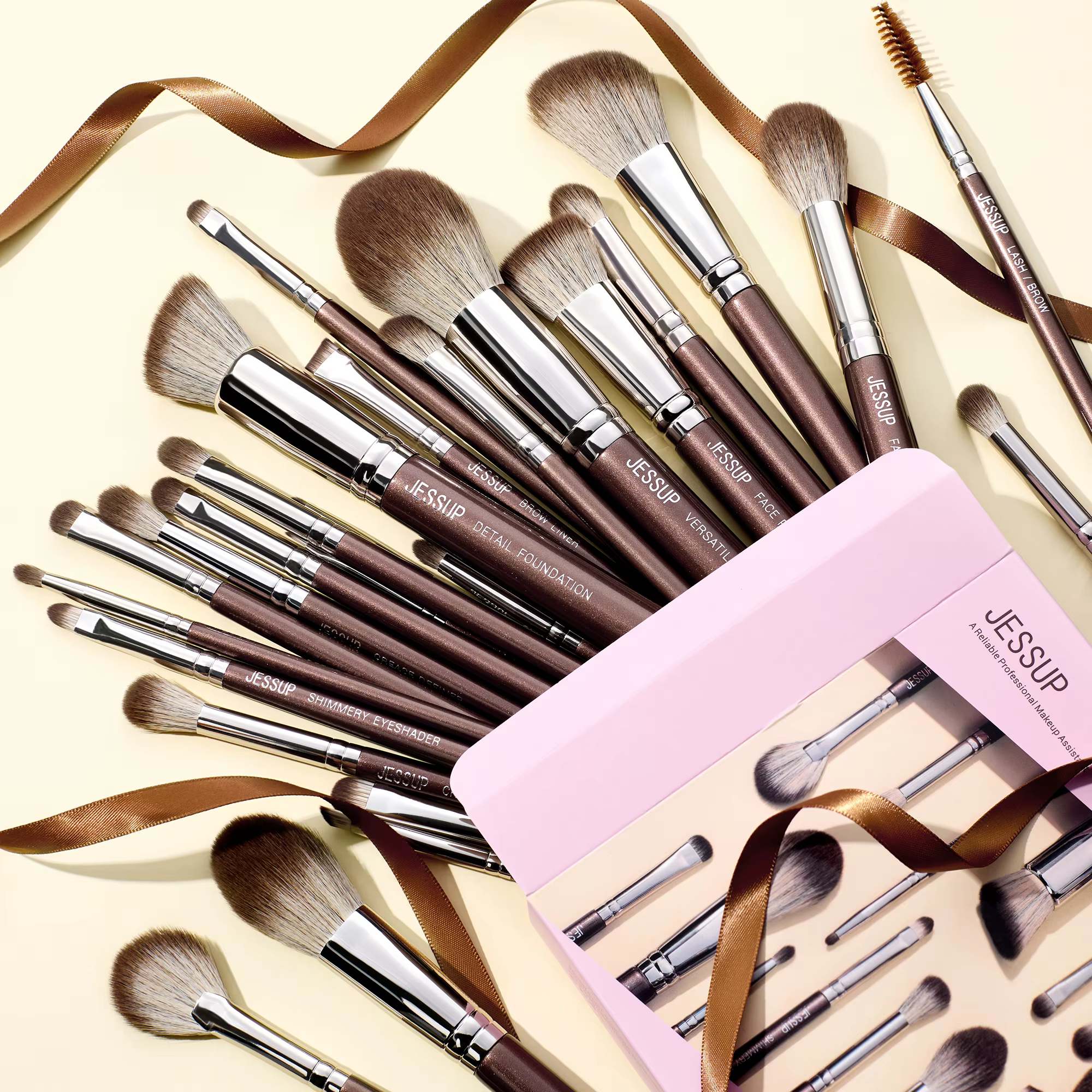 Jessup pinceaux de maquillage ensemble 15/25 pièces Premium synthétique marron pinceaux de maquillag